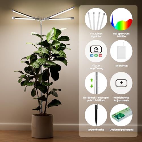 63.8 Inch Full Spectrum Grow Light with 72 LEDs, Auto Timer, Height Adjustable P32803