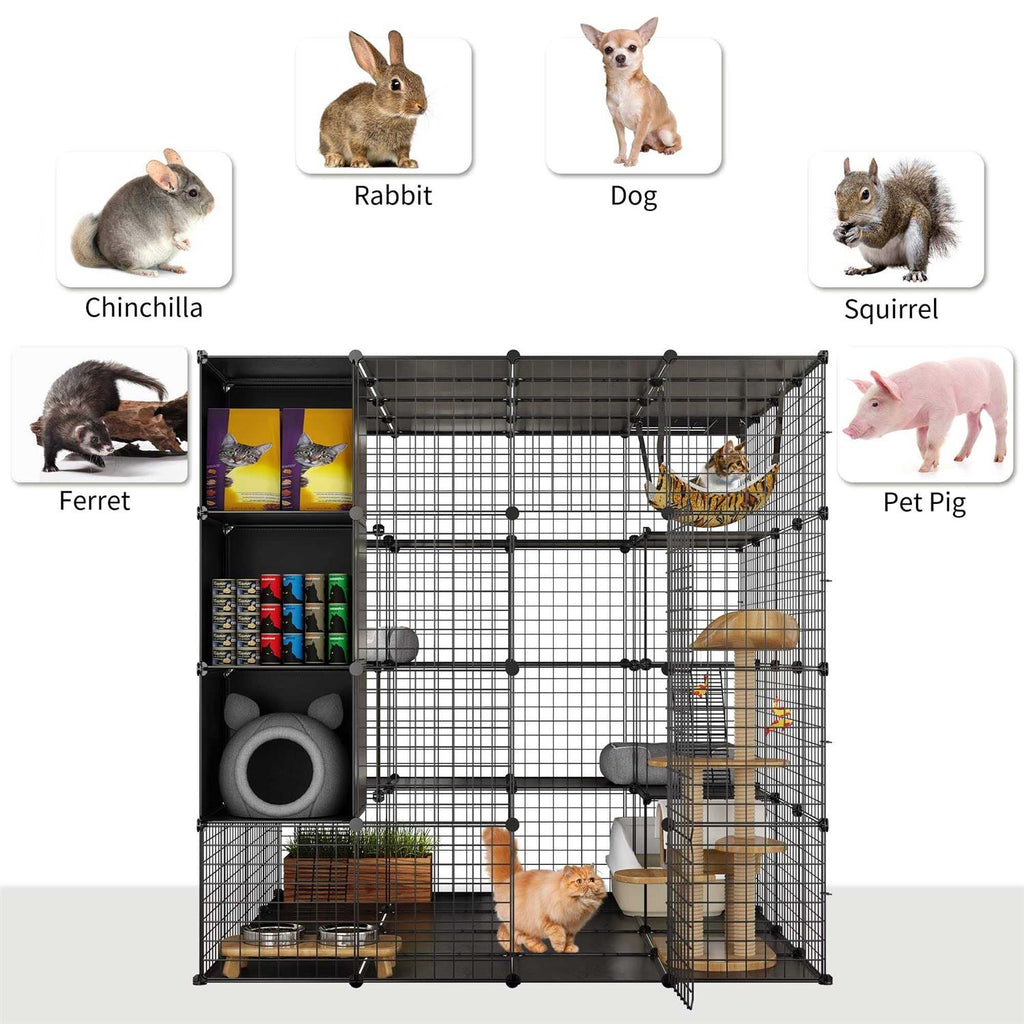 Cat Cage Indoor Large with Storage Cube DIY Catio Cat Enclosures Metal Cat Playpen with Hammock L26439