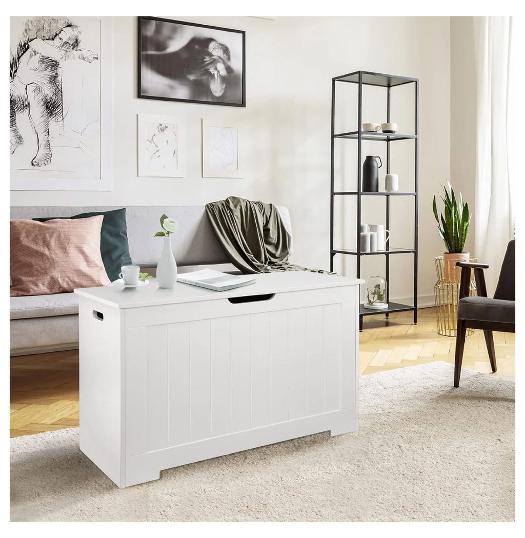 White Wooden Toy Box Storage Chest with 2 Safety Hinges J1425