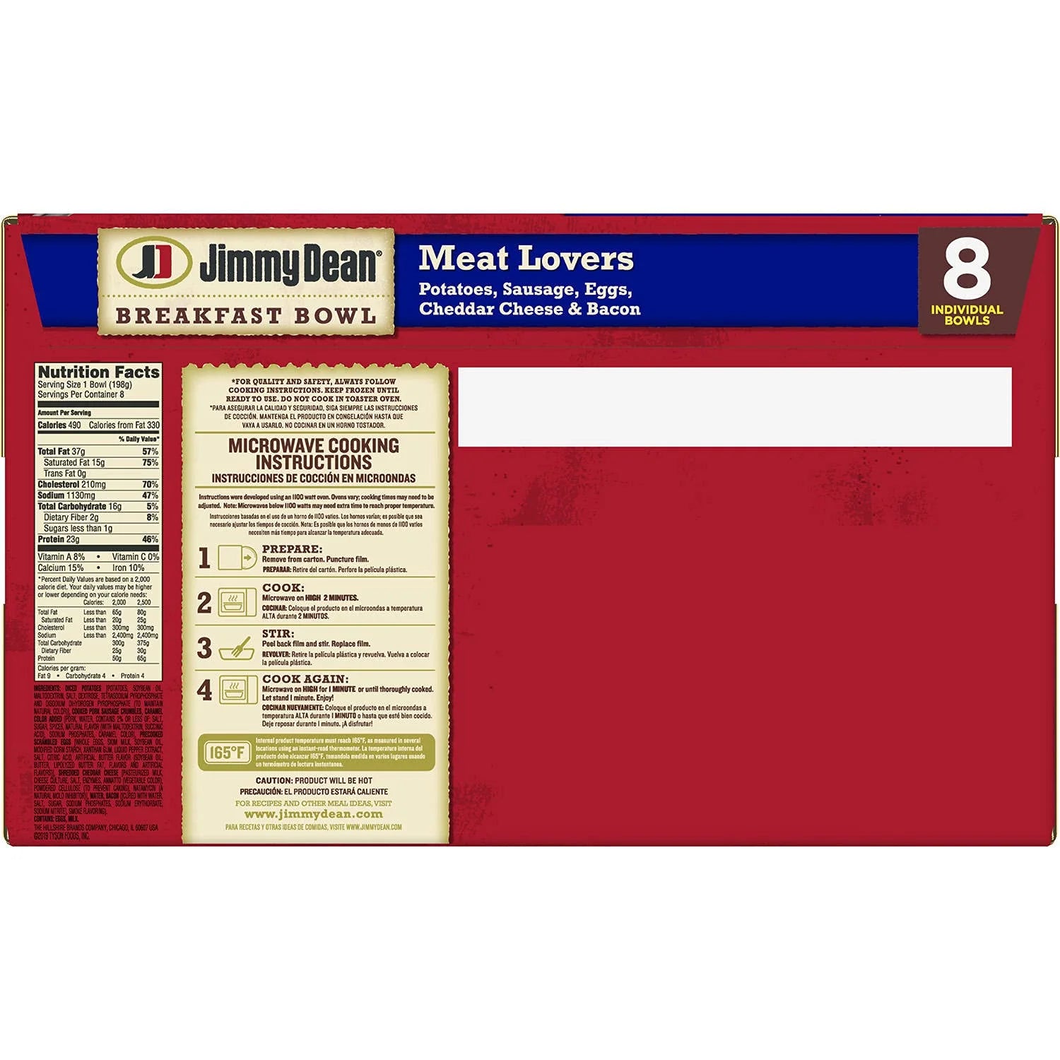 Meat Lovers Breakfast Bowls, 3 Boxes (24 Bowls Total), Potatoes, Sausage, Eggs, Cheddar Cheese, Bacon, Frozen Meal U477476