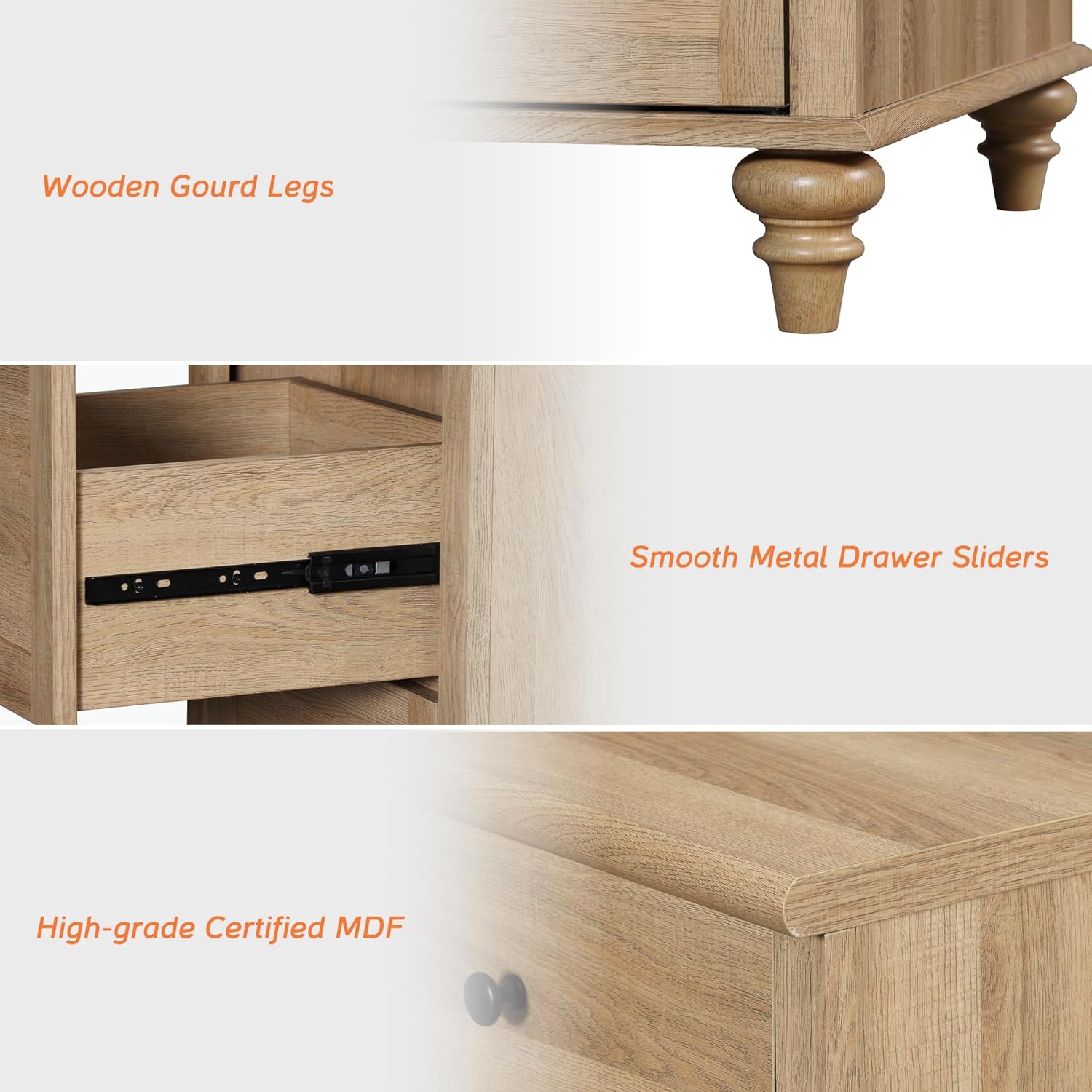 4 Piece Dresser and Nightstand Sets with Charging Station, Oak U308