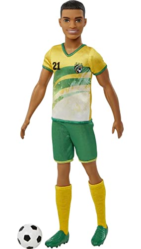 Ken Fashion Doll with Short Cropped Hair, Uniform, Tall Socks, Cleats & Ball D14055