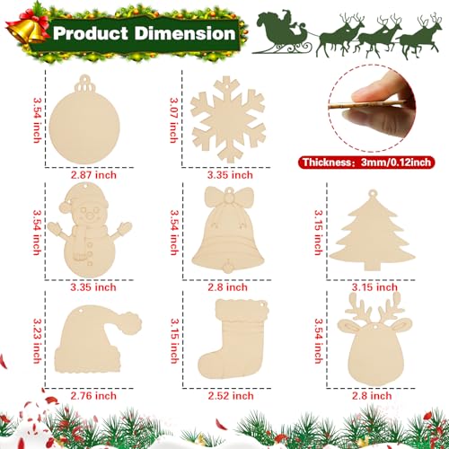 48pcs Wooden Christmas Ornaments Unfinished Paintable Blank Wood Slice L86489