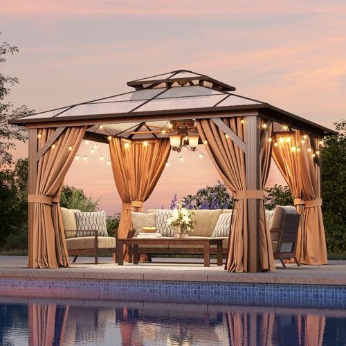 12'x16' Hardtop Gazebo with Netting and Curtains W489263