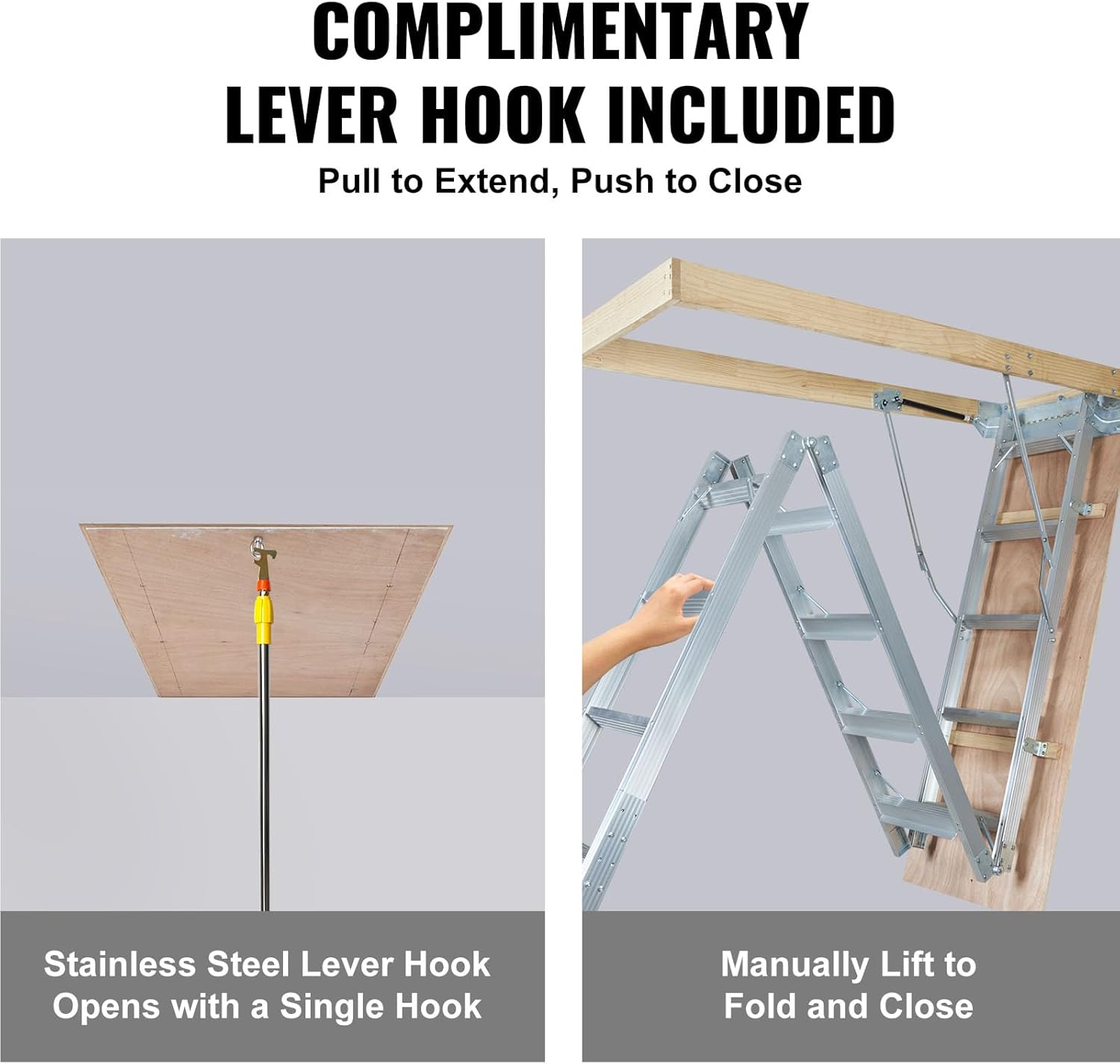 Attic Ladder, 350-pound Capacity, 22.5" x 63", Aluminium Extension M64508