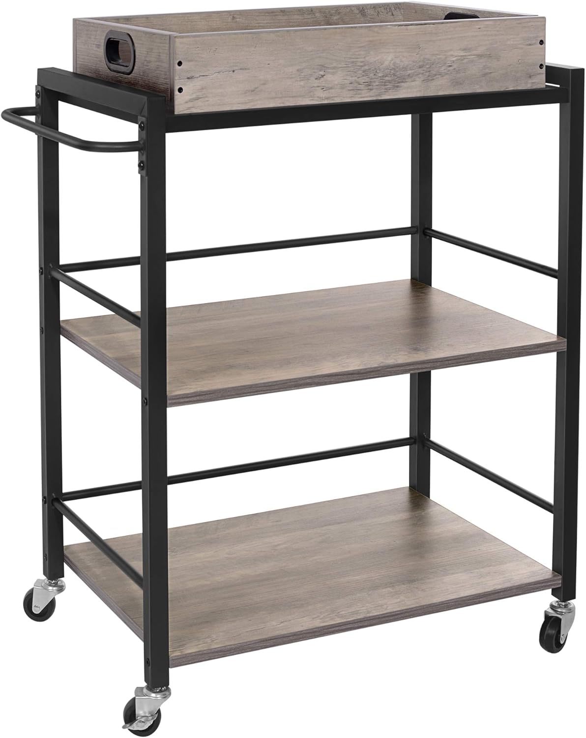 Greige and Black 3-Tier Kitchen Utility Cart with Removable Tray D496414