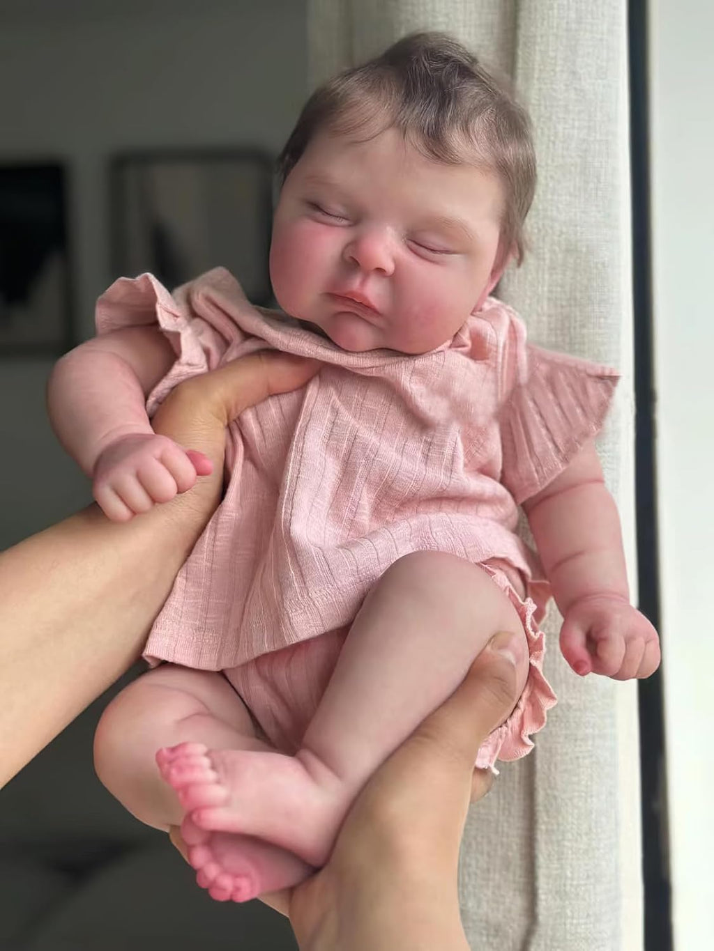 19 Inches Sleeping Realistic Newborn Girl Doll with Weighted Cloth Body and Vinyl Limbs O678008