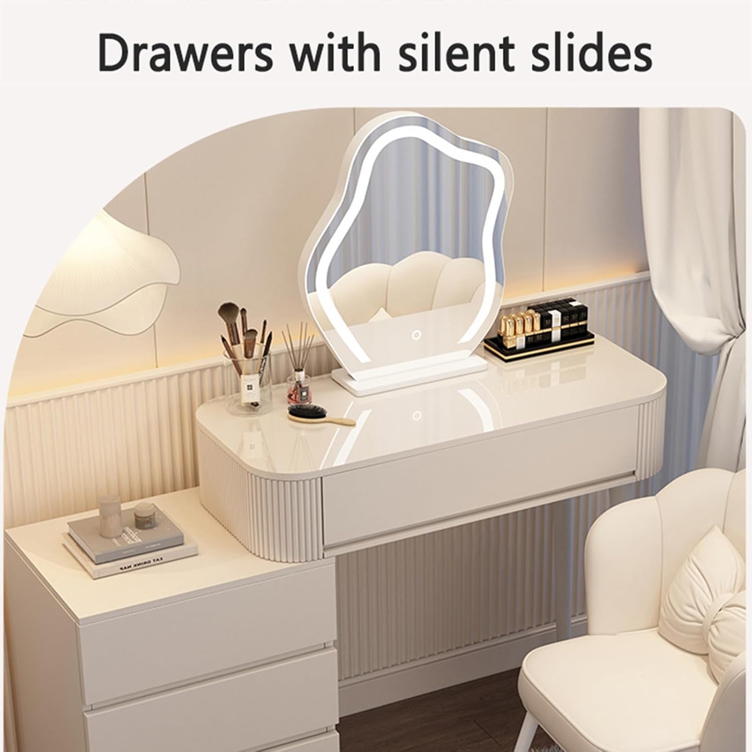 Makeup Vanity Table with Lighted Mirror, 3 Lighting Modes Adjustable, Large Capacity Dressing Table L5902