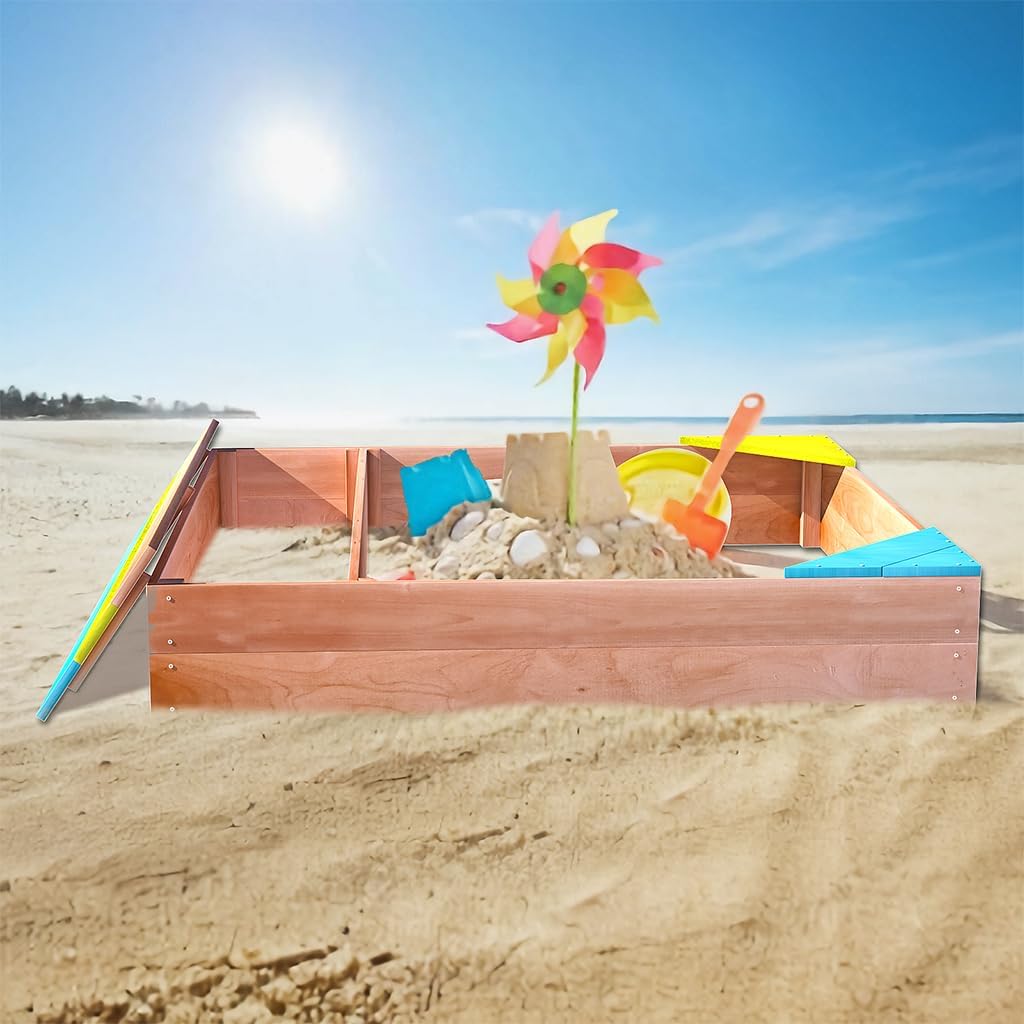 Large Wooden Sandbox with Seat Boards J65993