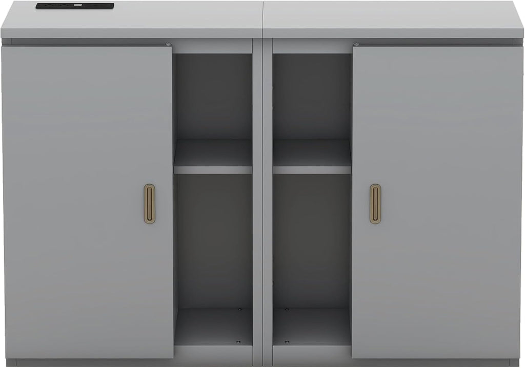 Queen Size Murphy Bed with Shelves, Cabinets and USB Ports, Gray Q16087