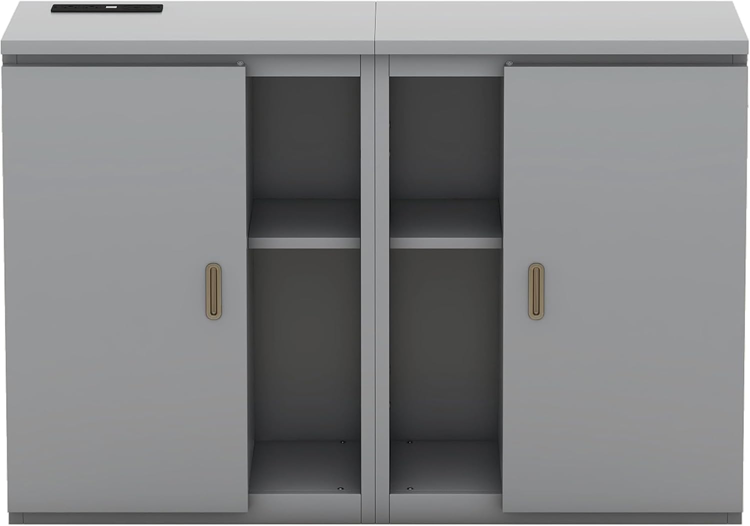 Queen Size Murphy Bed with Shelves, Cabinets and USB Ports, Gray Q16087