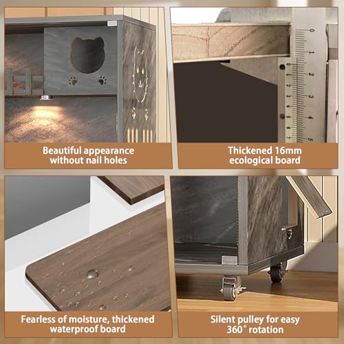 Grey Wooden Cat Condo with Scratching Post, 50" X 48" X 24" U594