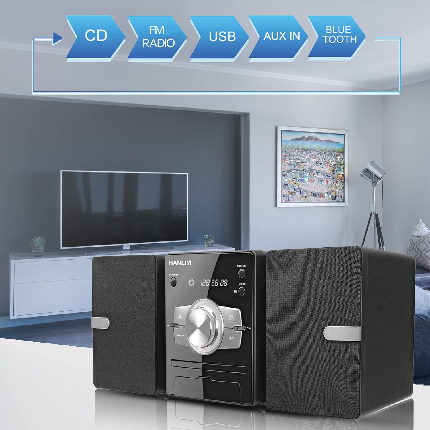 Stereo System with FM Radio, CD Player, USB, Aux-in, Remote Control G94951