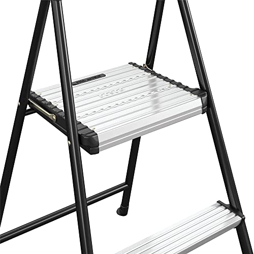 Black Aluminum Folding Step Stool with Rubber Hand Grip C777