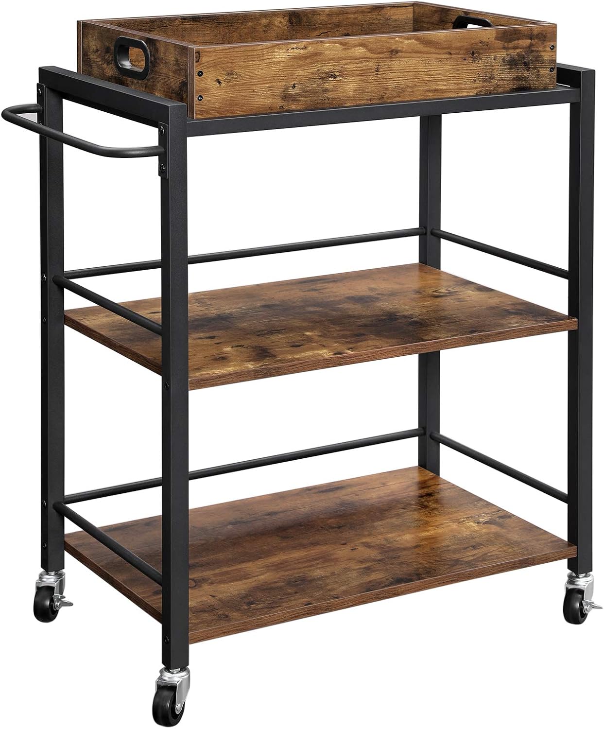 Greige and Black 3-Tier Kitchen Utility Cart with Removable Tray D496414