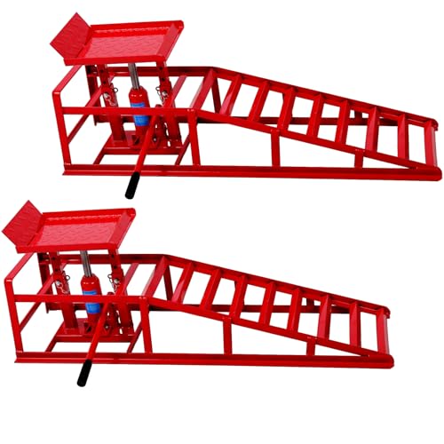 2PCS Hydraulic Car and Truck Service Ramps, 11023 Lbs Capacity, Portable Lifts, Adjustable Lift Height 9.8" to 16.21", Gray 5T K975190