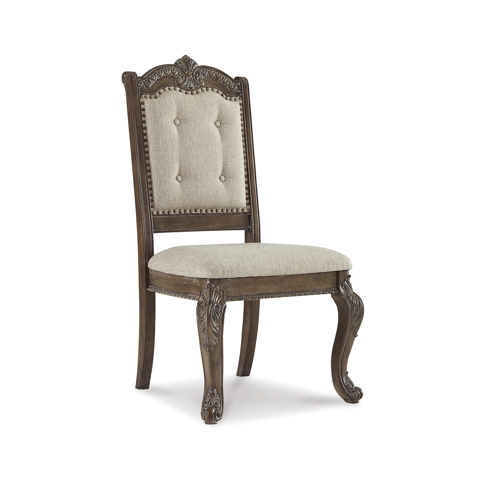 Antique Upholstered Dining Chair, Set of 2, Brown W488822