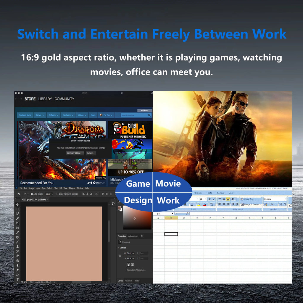 24inch FHD 75hz Flat Panel Computer Monitor Frameless Thin Ergonomic Tilt LED IPS 1ms Display Screen HDMI+VGA Port With HDMI Cable Black I133