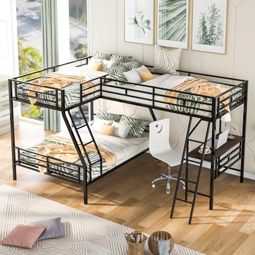 Black Triple Bunk Bed with Desk N830