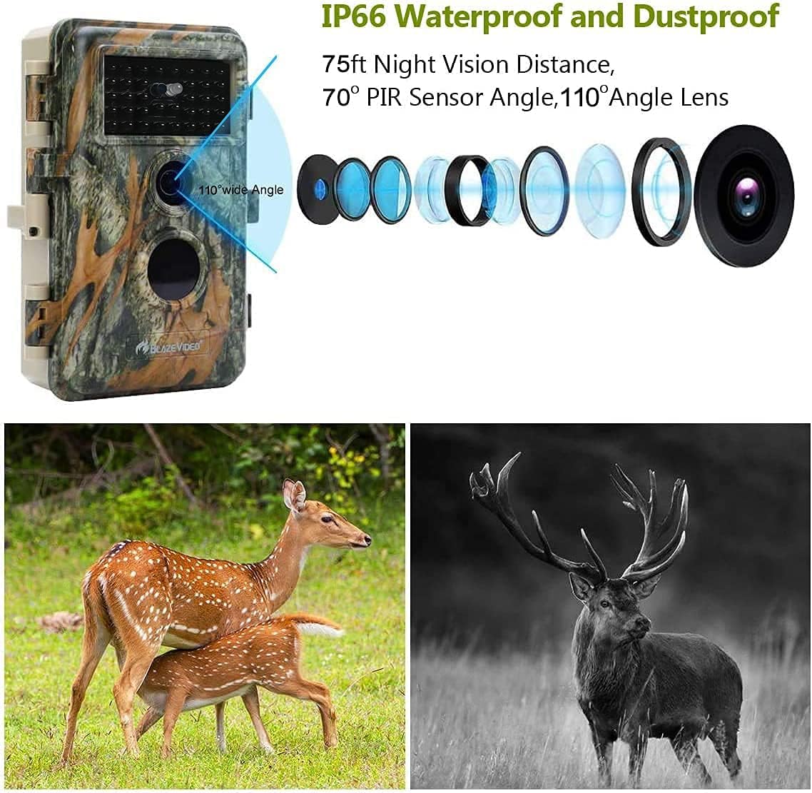 2-Pack Outdoor Camo Trail Cameras Night Vision 24MP 1296P MP4 Video Motion Activated Waterproof X438