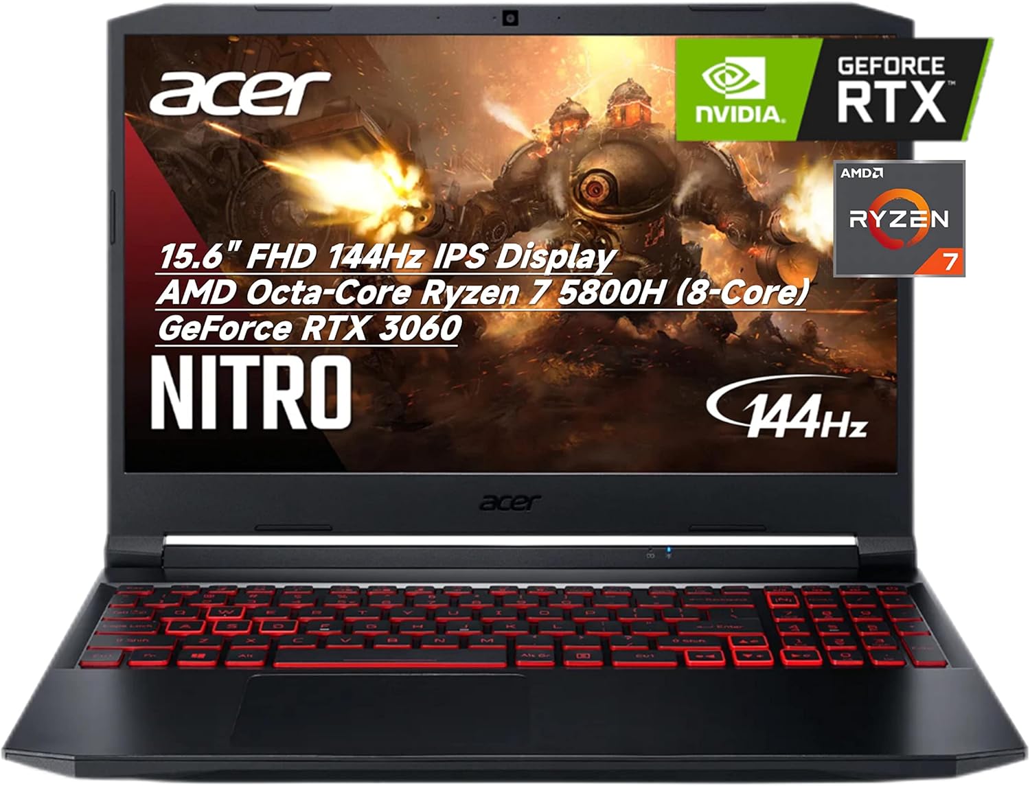 15.6" 144Hz FHD IPS Display Gaming Laptop with AMD Octa-Core Ryzen 7 5800H, GeForce RTX 3060, 16GB RAM, 1TB PCIe SSD D98698