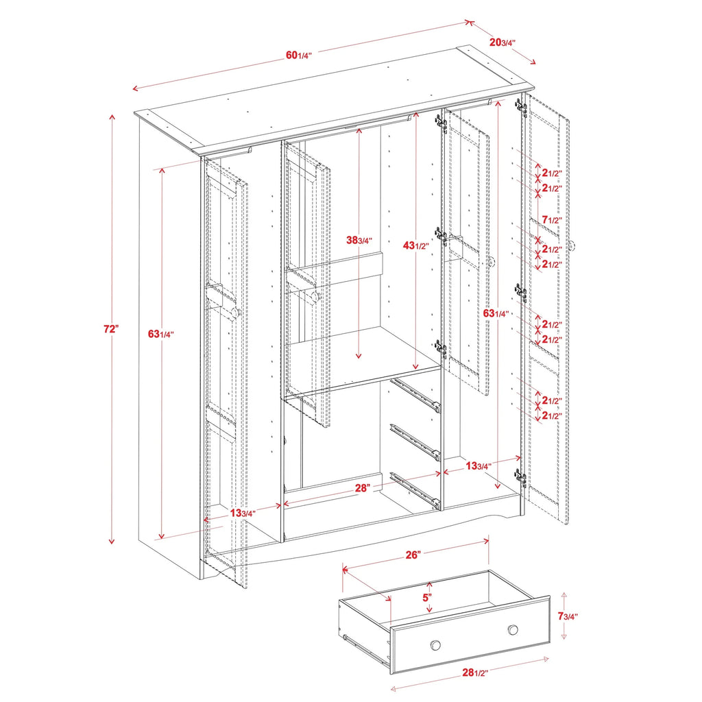 100% Solid Wood 4-Door Wardrobe Armoire D67568