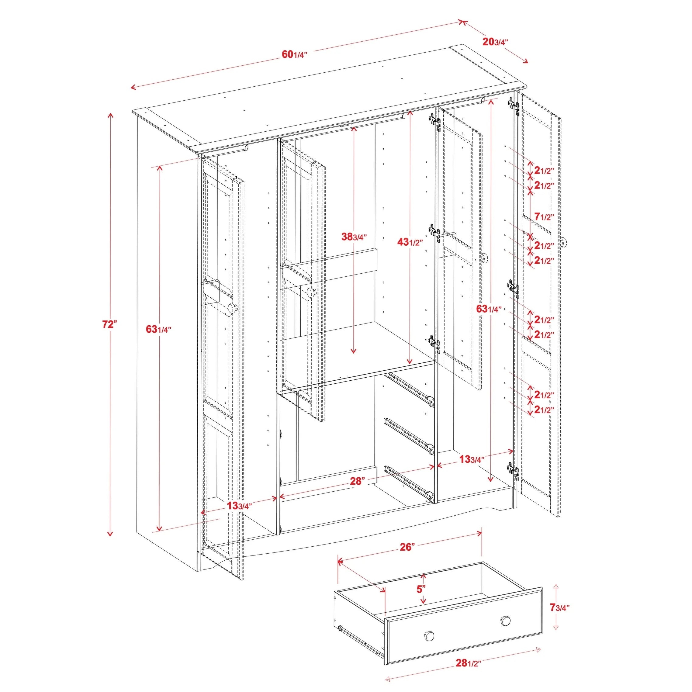 100% Solid Wood 4-Door Wardrobe Armoire D67568