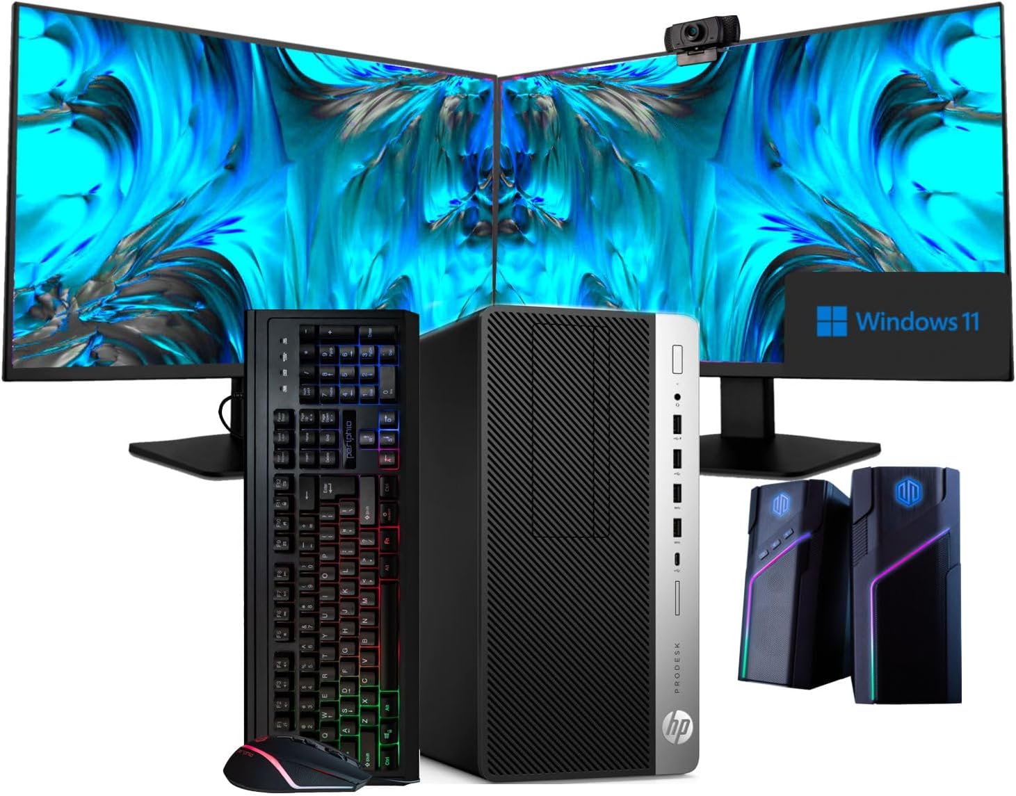Intel i7-8700 32GB DDR4 RAM 1TB SSD + 4TB HDD Windows 11 Pro Dual 22in LCD Monitors Desktop PC R5226