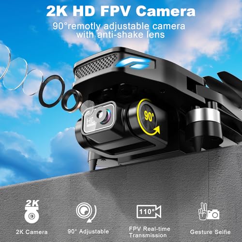 2K HD FPV Drone with Camera, Brushless Motor, 2 Batteries, Foldable T724