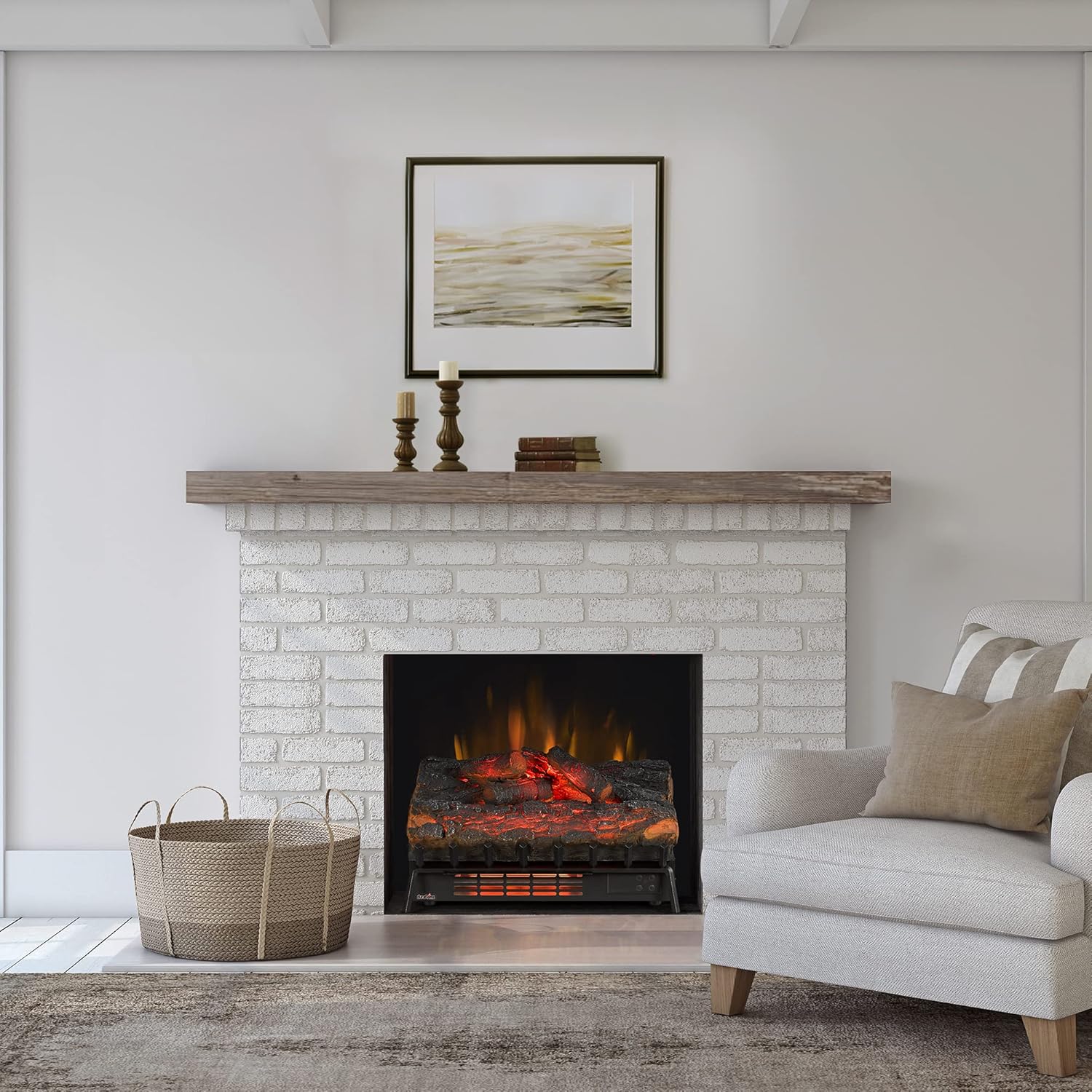 Rustic Pine Electric Log Set Heater with Remote Control X26935