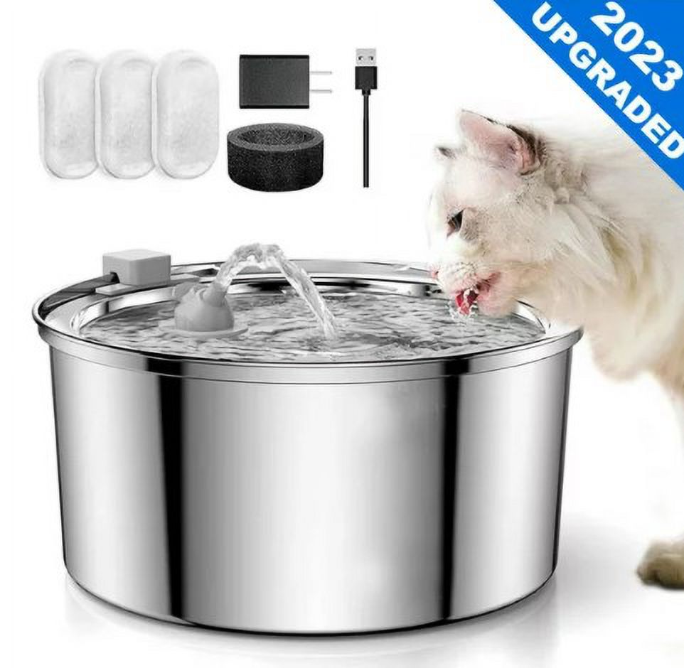 Stainless Steel Cat Water Fountain, 108Oz/3.2L Automatic Dog Water Bowl Dispenser H9784