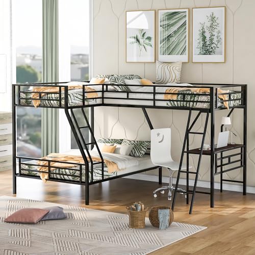 Black Triple Bunk Bed with Desk N830