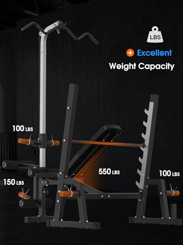 Olympic Weight Bench with LAT Pulldown Pulley System and Preacher Curl Pad H45524
