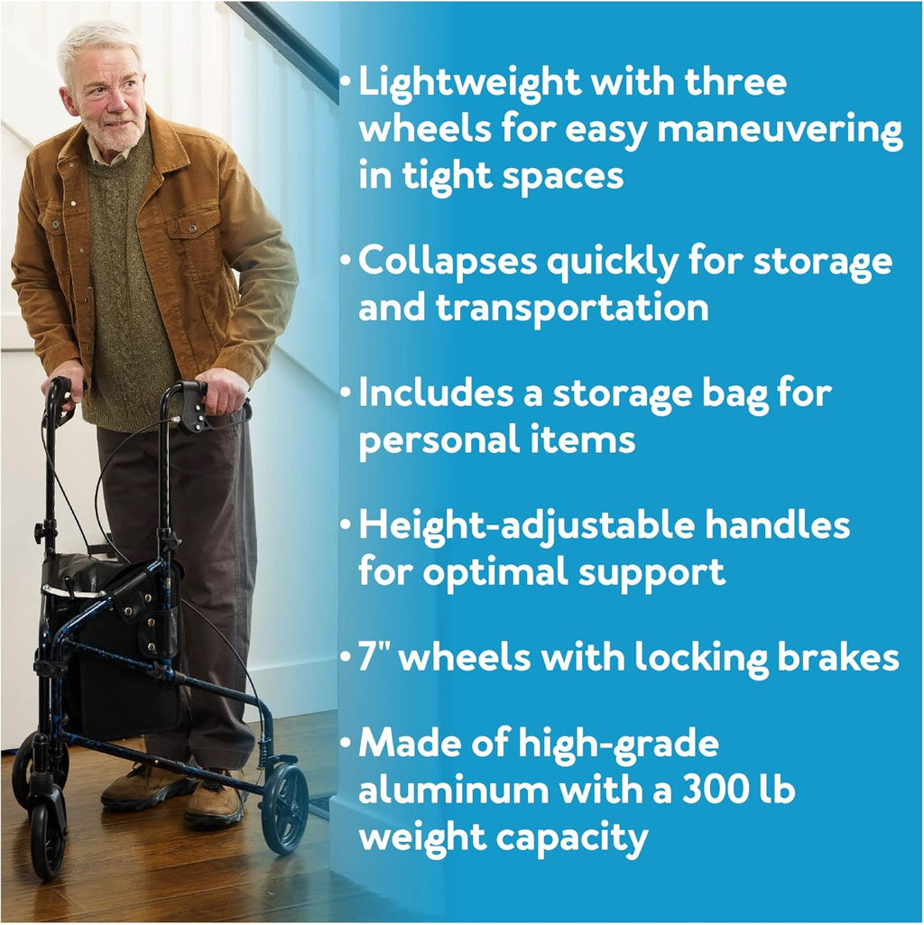 3 Wheel Foldable Walker with Height Adjustable Handles D32877