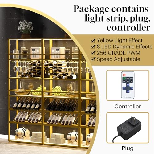Gold 6 Tier Freestanding Wine Rack with Glass Holder and Storage Shelves X5652