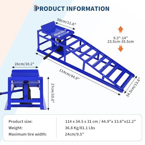 2PCS Hydraulic Car and Truck Service Ramps, 11023 Lbs Capacity, Portable Lifts, Adjustable Lift Height 9.8" to 16.21", Gray 5T K975190