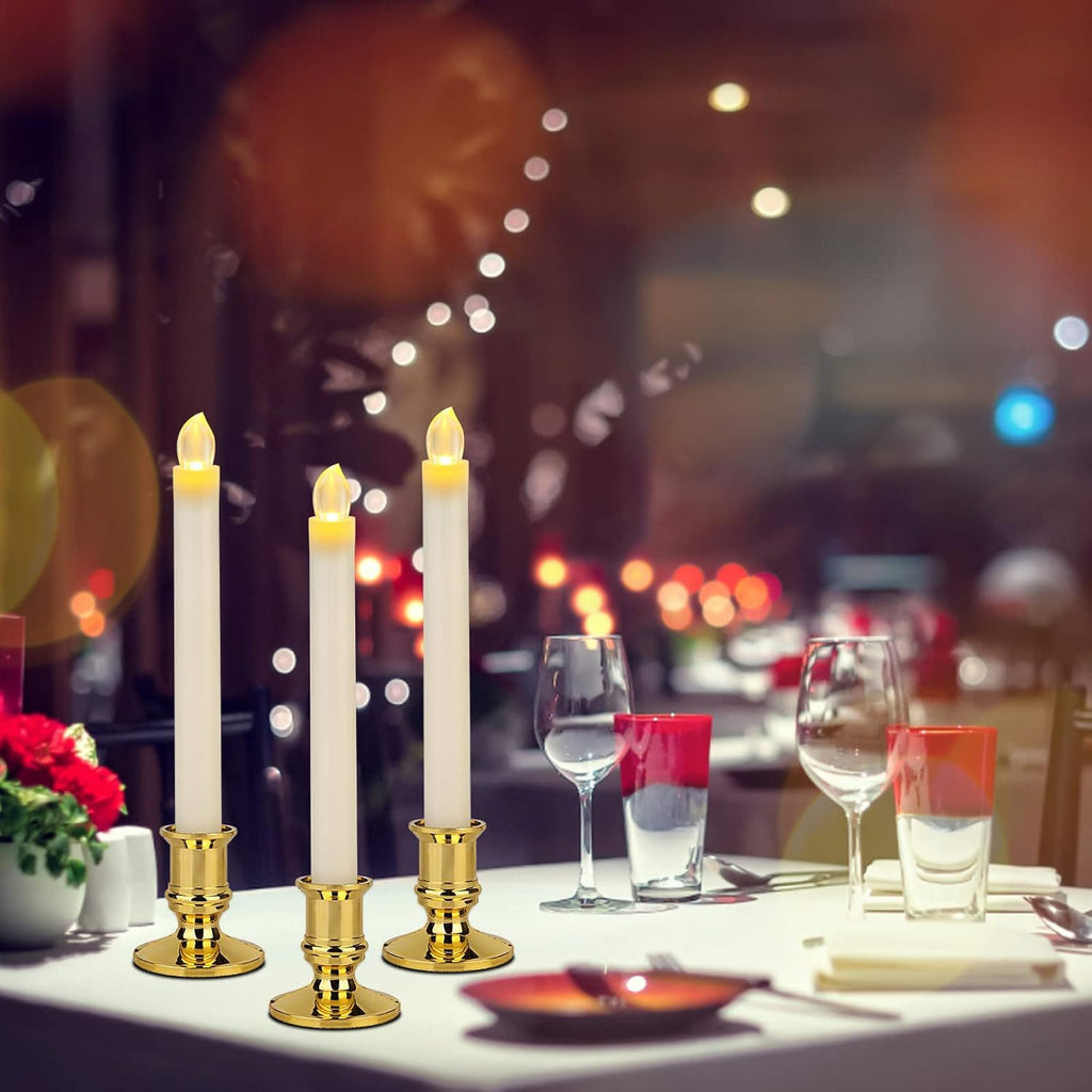 12 Pack Ivory Flickering Flameless LED Taper Candles with Remote X502