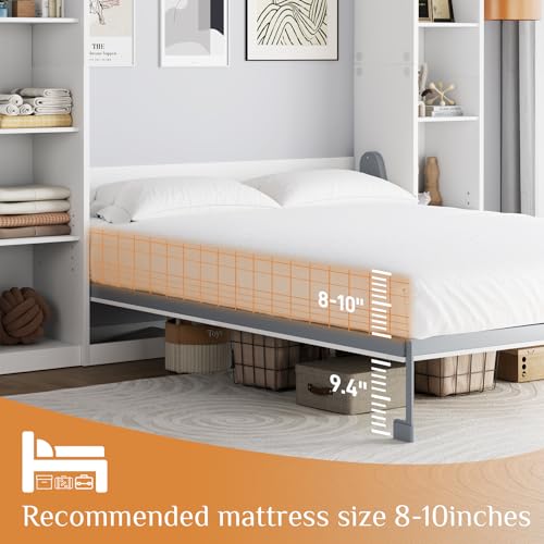 White Queen Murphy Bed Cabinet with 5-Tier Adjustable Storage Shelves L36209