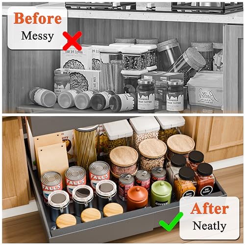Expandable 12.6" - 20.5" Heavy Duty Adjustable Slide Out Drawer Black Cabinet Organizer L115249