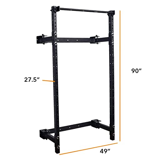 Wall Mounted Folding Power Squat Rack - Heavy Duty Adjustable Pull Up Bar, Home Gym Equipment with Durable J-Cups - Black W258
