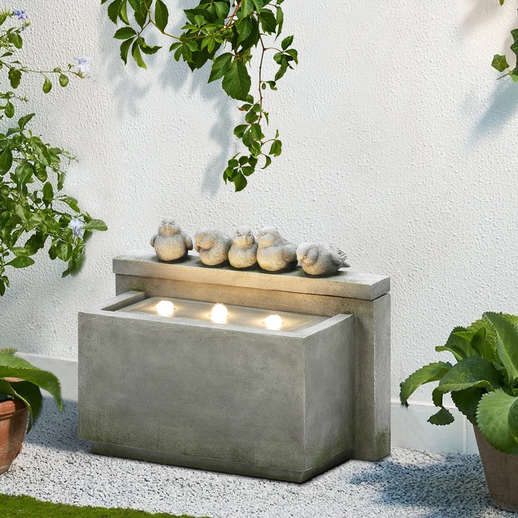 Gray Rectangular Resin Outdoor Bubbler Fountain with Lights S14811