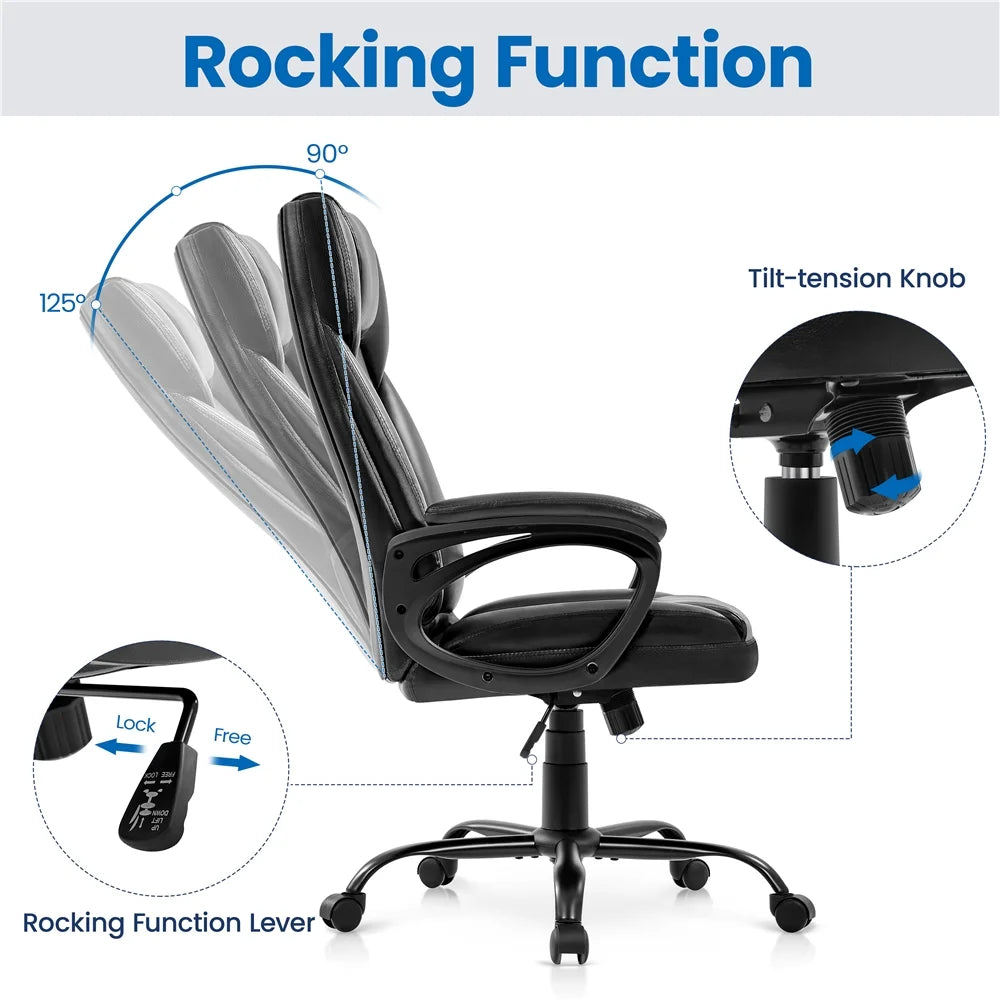 Black Faux Leather Executive Office Chair with Integrated Headrest L53841