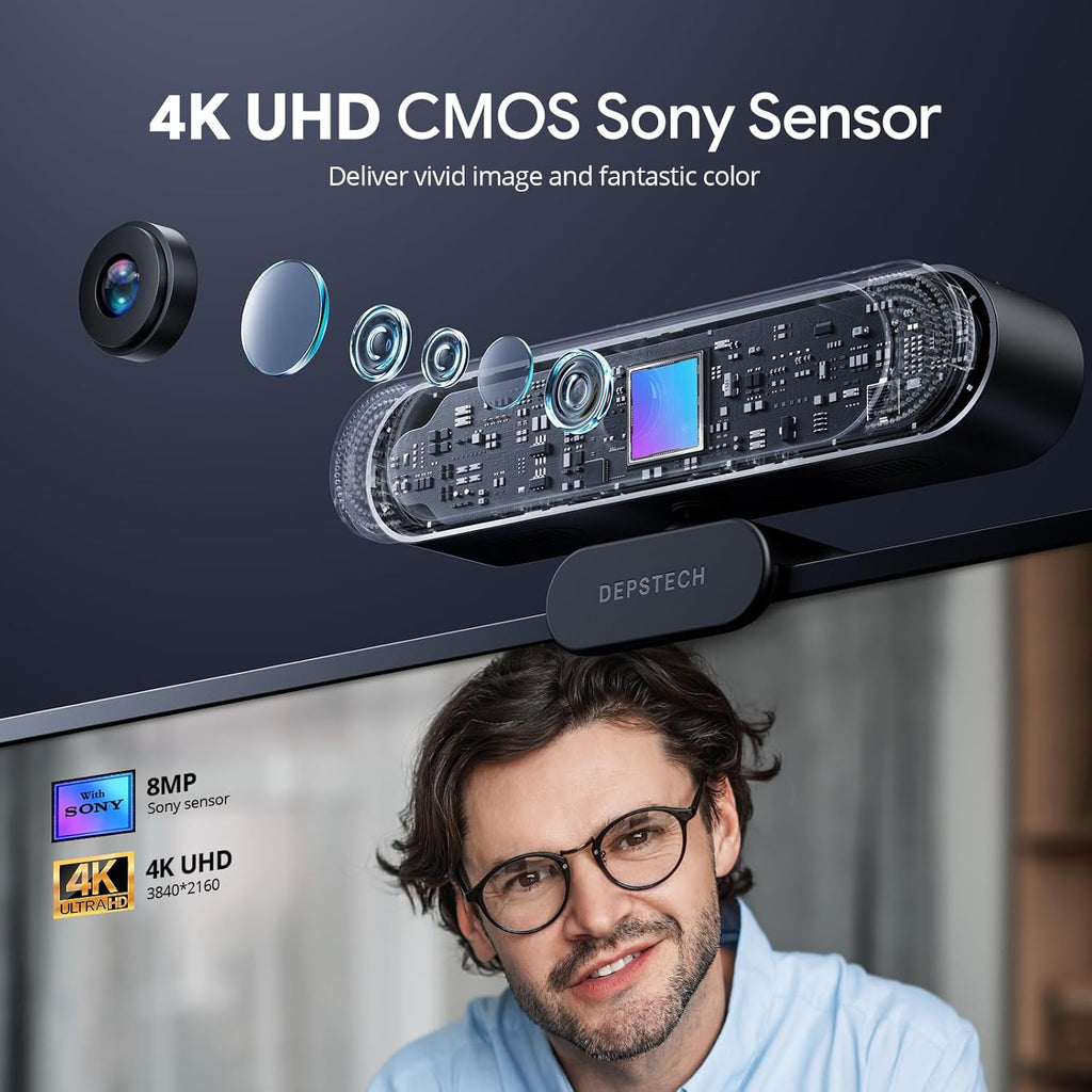 4K Webcam with Sony Sensor, 3X Digital Zoom, Dual Microphones, Auto Focus I8701
