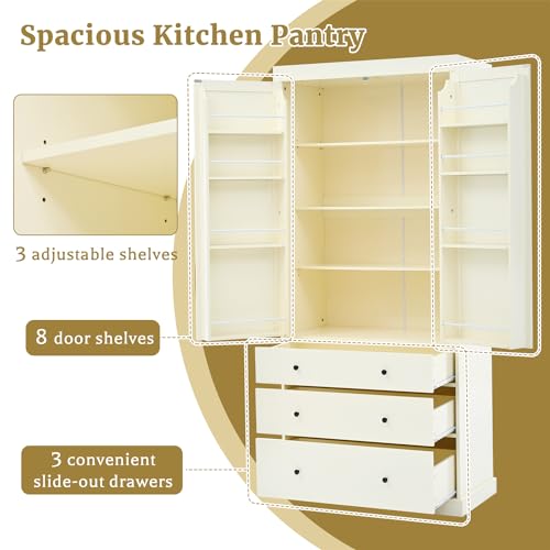 77" Grey Wooden Kitchen Pantry with 3 Drawers D8563