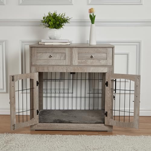 Wooden Dog Crate with 2 Drawers and Cushion V89250