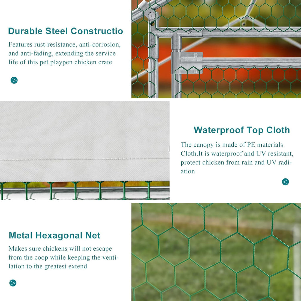Metal Chicken Coop Galvanized Steel Walk-in Poultry Cage E645