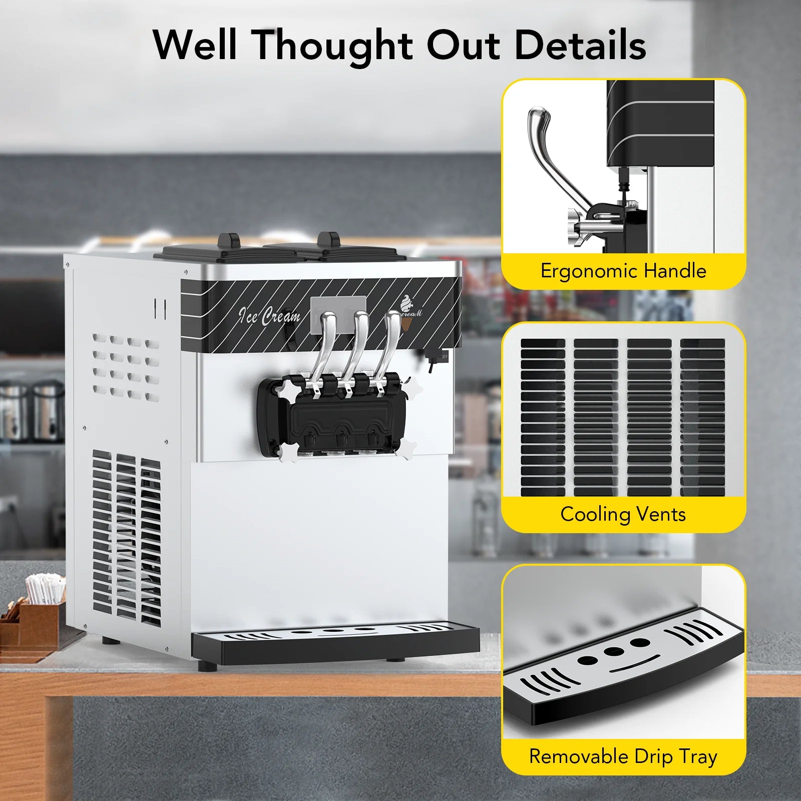 Soft Serve Ice Cream Machine, 3 Flavor Countertop C6855