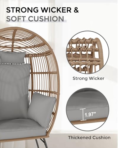 Oversized Rattan Egg Chair with Ottoman and Cushion V69237