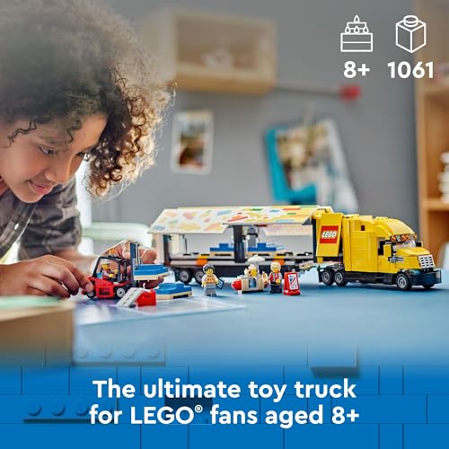 Yellow Delivery Truck Toy with Semitruck Model, Forklift and 4 Minifigures U1391