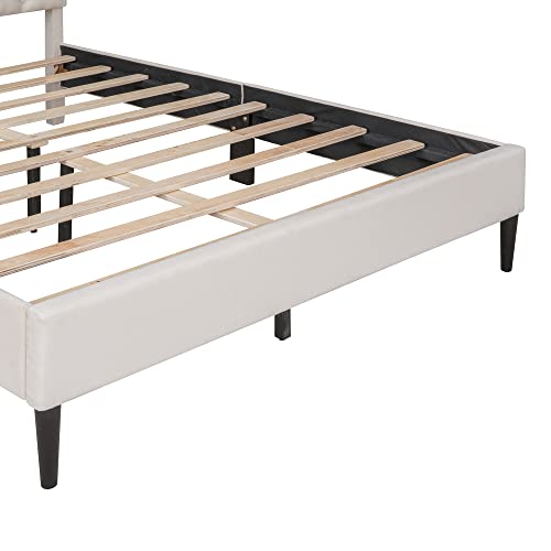 Gray Twin Upholstered Linen Platform Bed with Adjustable Headboard W502